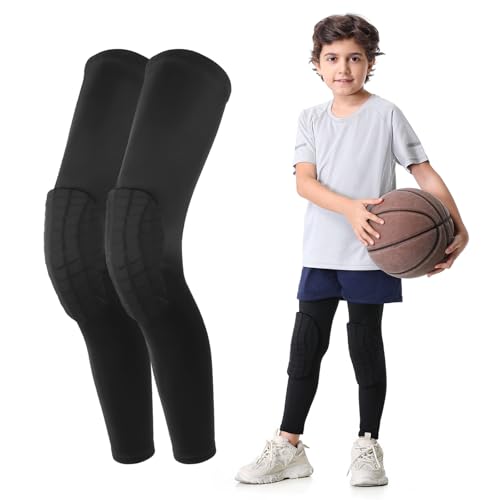 Newbyinn Knee Pad for Kid Youth 1 Pair, Black Padded Knee Leg Compression Sleeve for Basketball Football Volleyball Soccer Sport Boy Girl - Image 1