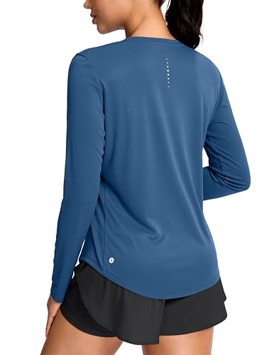 SANTINY Lightweight Long Sleeve Workout Tops for Women Breathable Yoga Gym Athletic Running Hiking Top UPF 50 Sun Shirts Grey Blue_M - Image 1