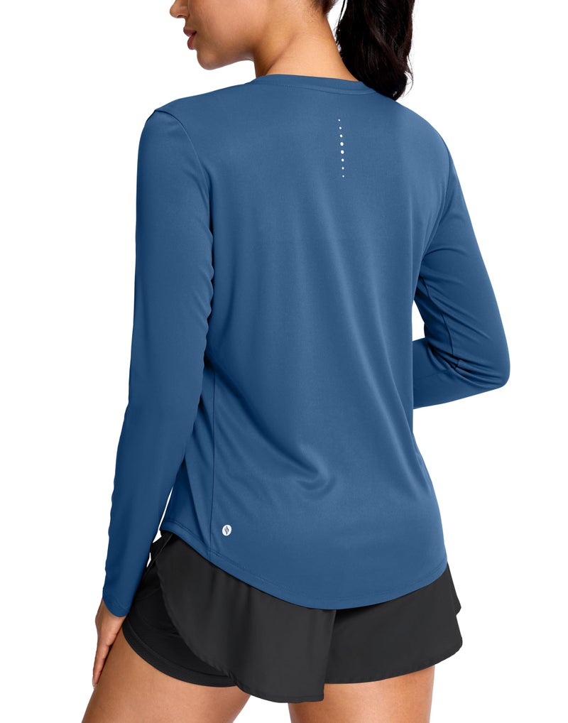 SANTINY Lightweight Long Sleeve Workout Tops for Women Breathable Yoga Gym Athletic Running Hiking Top UPF 50 Sun Shirts Grey Blue_M - Image 2