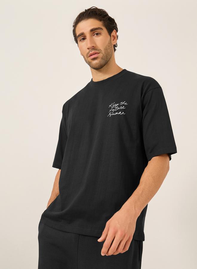 Styli Minimal Embroidered Jersey Oversized T-Shirt  - Image 1