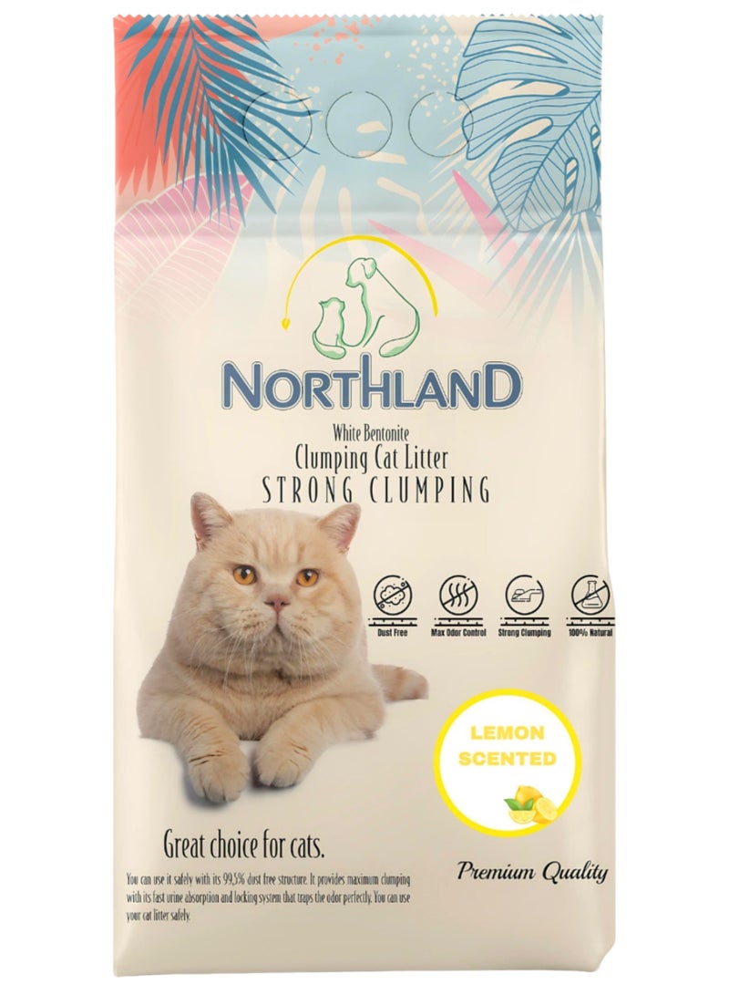 Northland Bentonite Clumping Cat Litter Lemon 5L – 99.5% Dust Free, Strong Odour Control, Super Clumping Natural White Cat Sand - Image 1