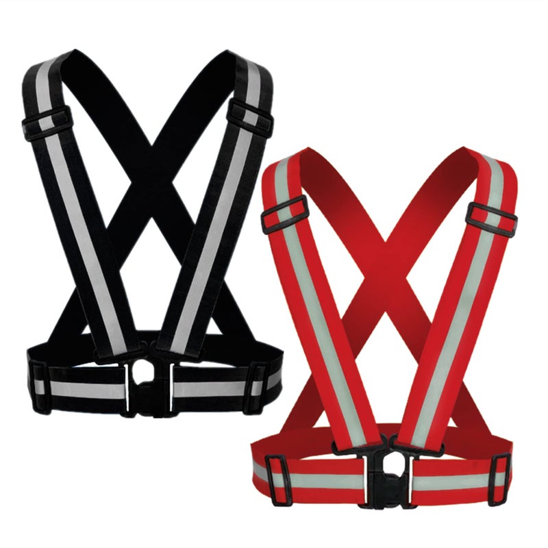 YUNLOVXEE Reflective Strap Safety Vest Gear - 2-10 Pack Adjustable High Visible Reflective Running Gear for Women Men Night (Black+Red) - Image 1