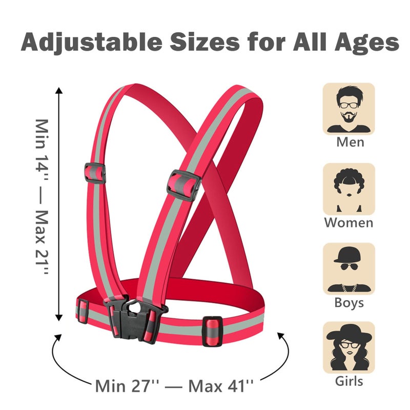 YUNLOVXEE Reflective Strap Safety Vest Gear - 2-10 Pack Adjustable High Visible Reflective Running Gear for Women Men Night (Black+Red) - Image 5