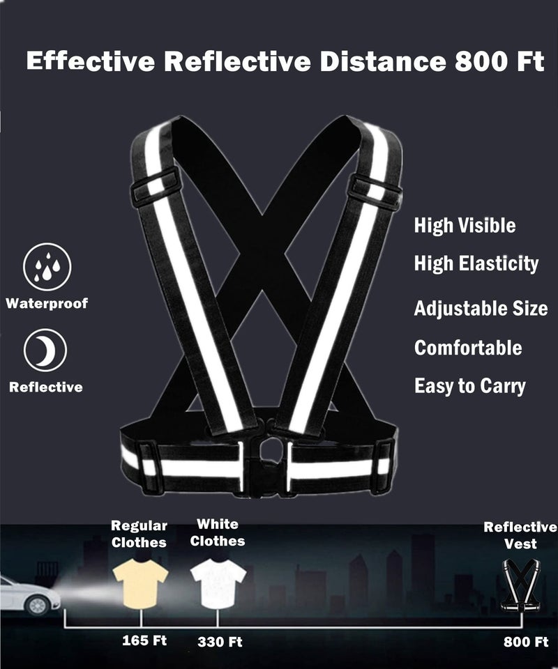 YUNLOVXEE Reflective Strap Safety Vest Gear - 2-10 Pack Adjustable High Visible Reflective Running Gear for Women Men Night (Black+Red) - Image 2