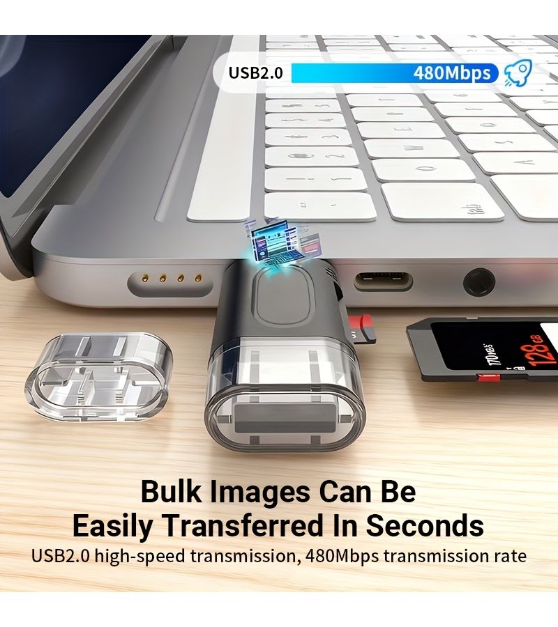 قارئ بطاقات الذاكرة SD من نوع C إلى 4 في 1 باللون الأبيض للكمبيوتر اللوحي - Image 4