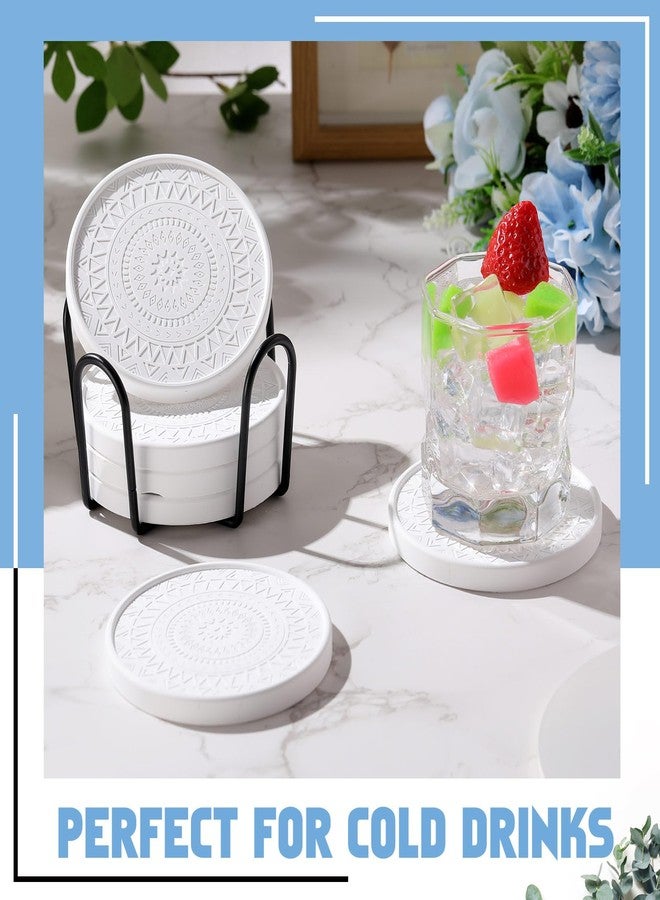 Photect Diatomaceous Earth Coasters Set with Holder Absorbent Stone Drink Coasters Instant Drying Tray for Tabletop Protection Home Decoration Housewarming Gift(White,4 Pcs) - Image 5