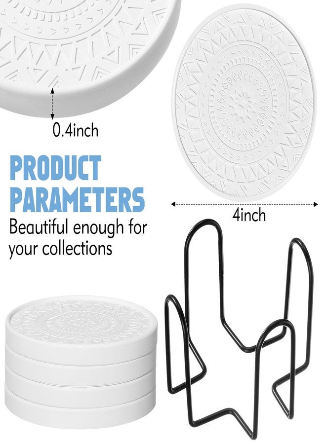 Photect Diatomaceous Earth Coasters Set with Holder Absorbent Stone Drink Coasters Instant Drying Tray for Tabletop Protection Home Decoration Housewarming Gift(White,4 Pcs) - Image 2