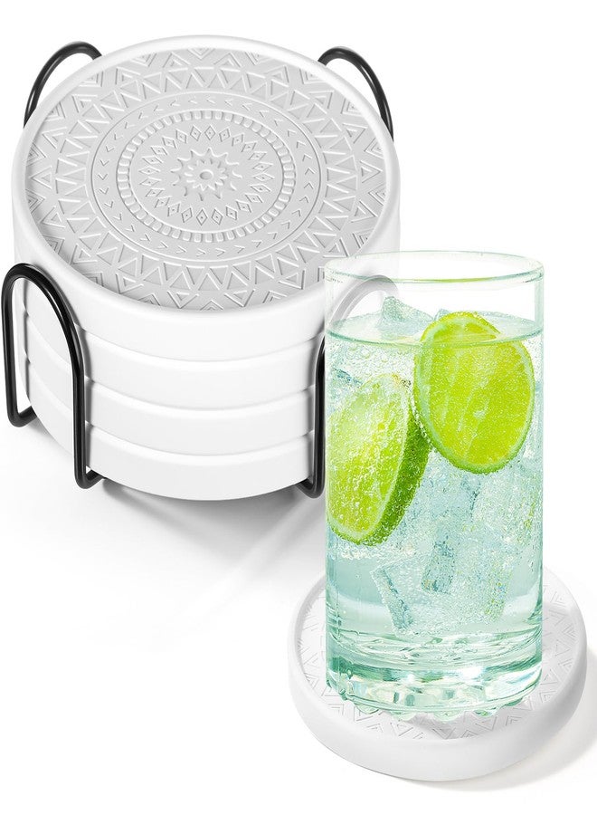 Photect Diatomaceous Earth Coasters Set with Holder Absorbent Stone Drink Coasters Instant Drying Tray for Tabletop Protection Home Decoration Housewarming Gift(White,4 Pcs) - Image 1