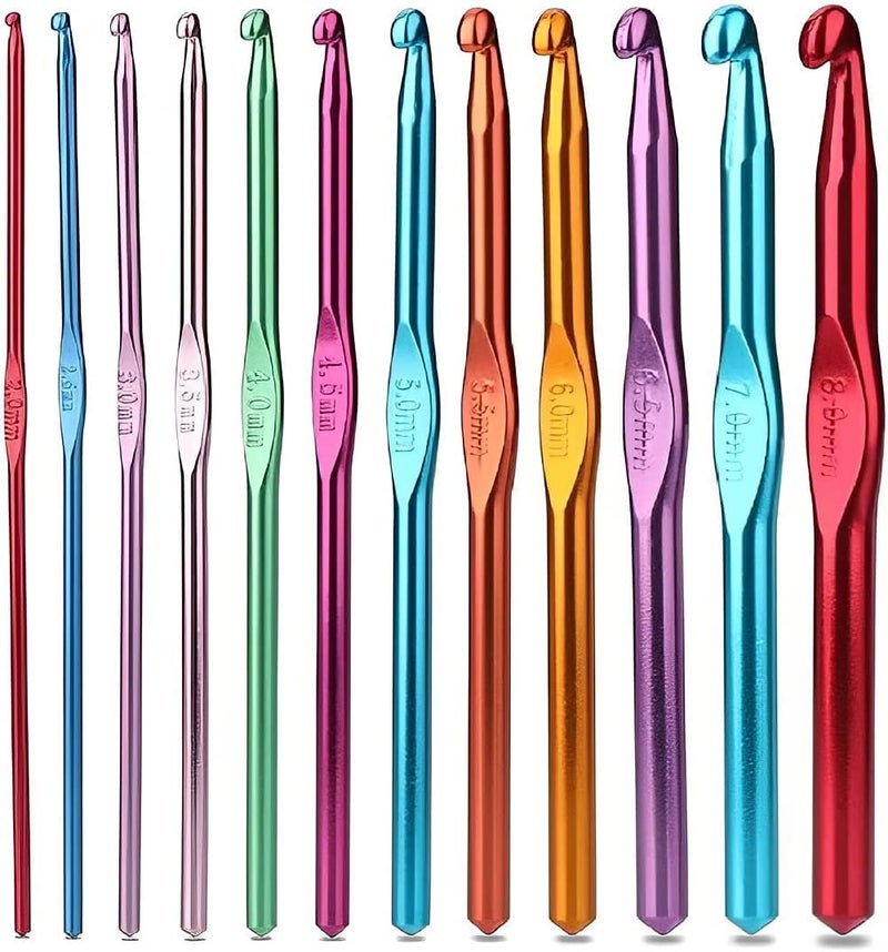 RangTeq Metal 12pcs Aluminum Crochet Hooks Set,Small to Large 2mm-8mm,Round Blunt Yarn Knitting Needles Tool Kit - Image 1