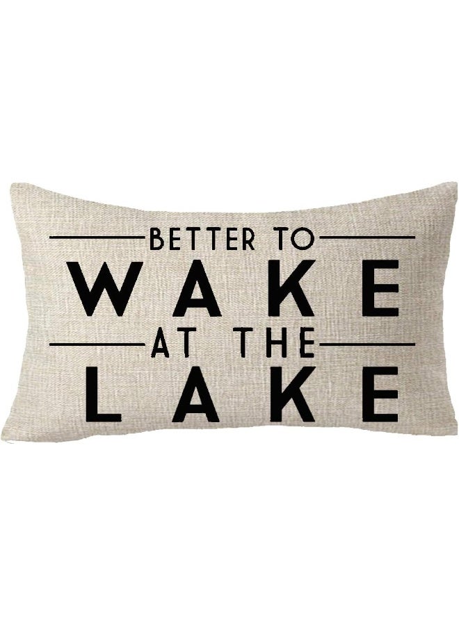 FELENIW FELENIW Better to Wake at The Lake Adventure Awaits Cotton Linen Decorative Throw Pillow Cover Cushion Case Lumbar 12X20 inches  - Image 3