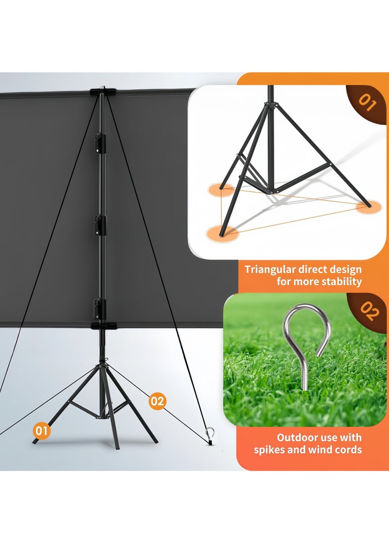 FlashHawk Updated Projector Screen with Stand 120 inch Indoor Outdoor Projector Screen 16:9 4K HD Projector Screen for Outdoor and Indoor Wall Hanging 2 IN 1 with Carry Bag Ground Nails  - Image 2