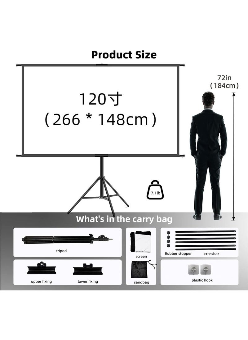 FlashHawk Updated Projector Screen with Stand 120 inch Indoor Outdoor Projector Screen 16:9 4K HD Projector Screen for Outdoor and Indoor Wall Hanging 2 IN 1 with Carry Bag Ground Nails  - Image 5