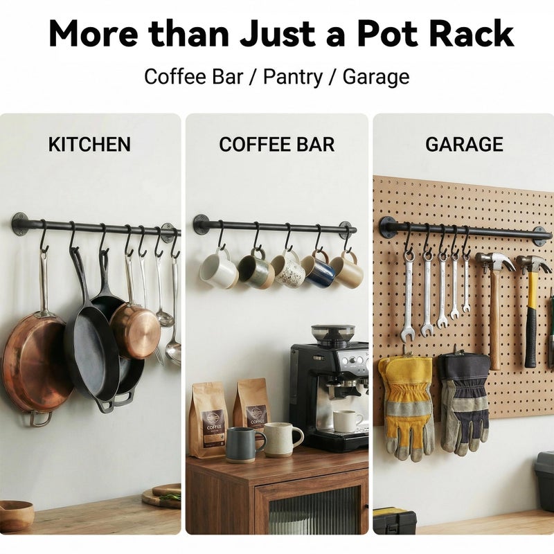 Conwithna KAKIGO Kitchen Utensil Rack Organizer Wall-mounted Pot Pan Wall Hanger Holder For Hanging Rail with 10 S Hooks - Image 4