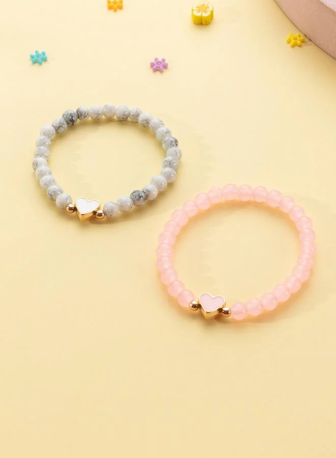 Take Two  Pack of 2 - Girls Multi-Color Heart Charm Beaded bracelets for Women | Best Price UAE