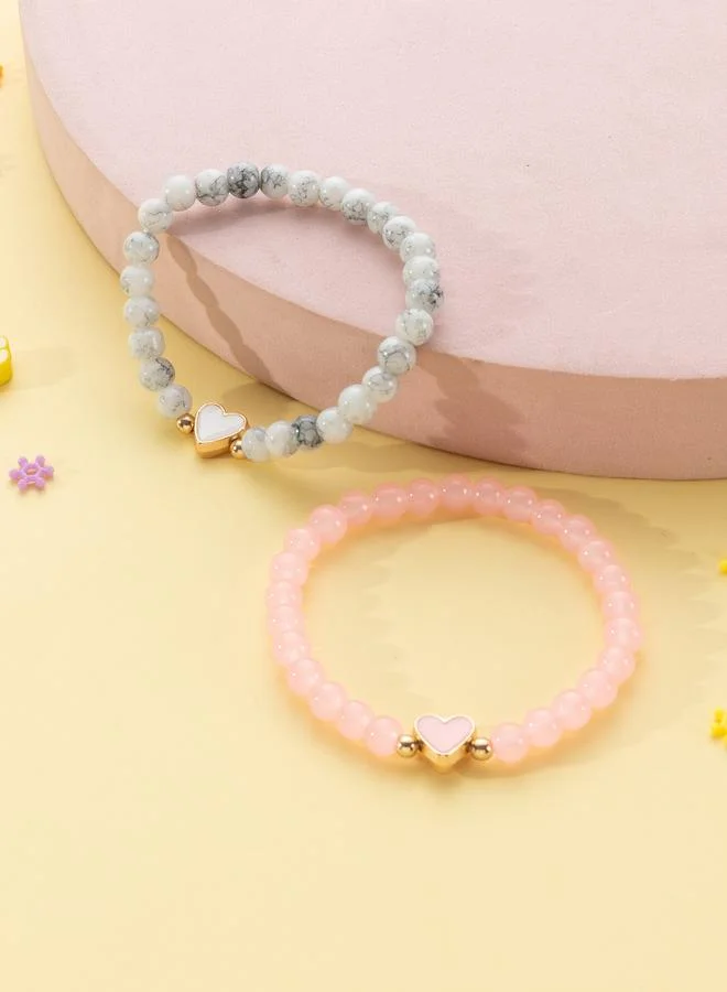 Take Two  Pack of 2 - Girls Multi-Color Heart Charm Beaded bracelets for Women | Best Price UAE