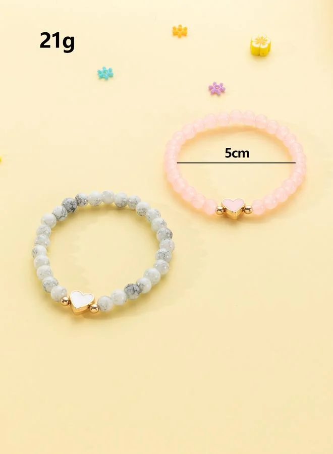 Take Two  Pack of 2 - Girls Multi-Color Heart Charm Beaded bracelets for Women | Best Price UAE