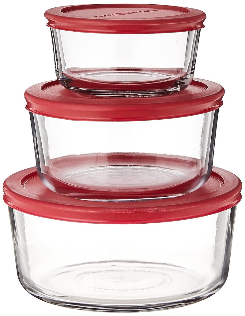 Anchor Hocking Classic Glass Food Storage Containers with Lids Red 6Piece Set Model Number