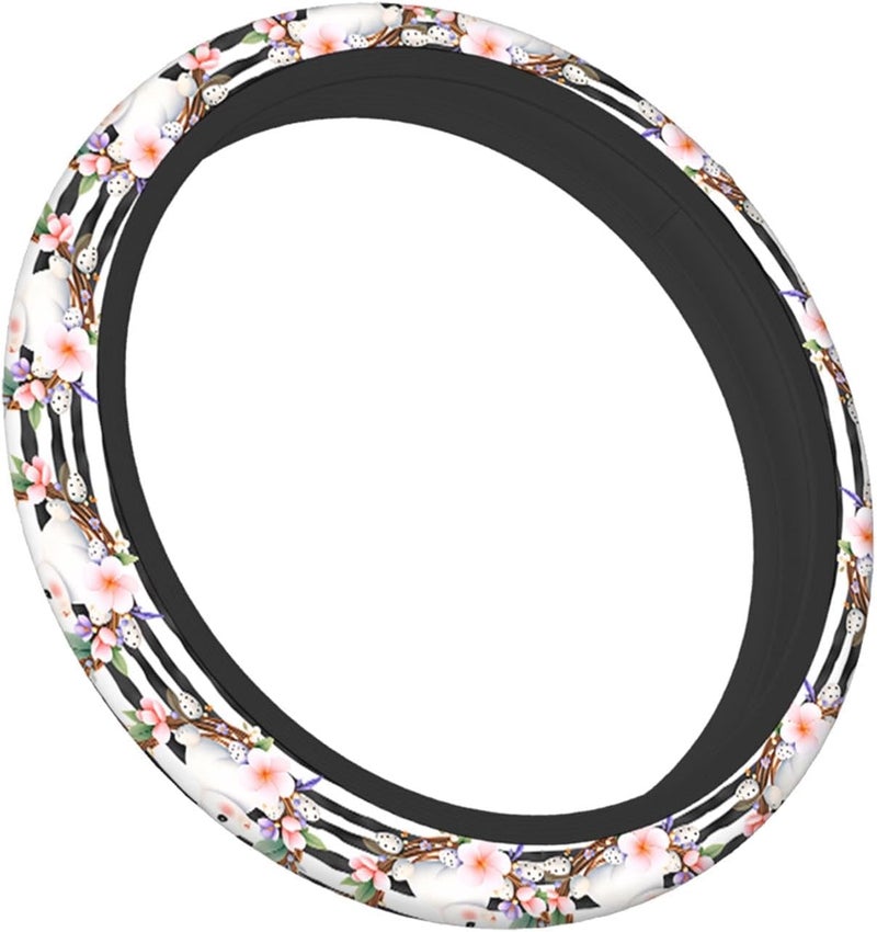 Swono Easter Bunny Non-Slip Steering Wheel Cover Cute Rabbit Butterflies Flower Branch Striped Neoprene Car Steering Wheel Covers Grip Automotive Steering Wheel Protector Auto Car Wrap Cover 15 Inch - Image 5