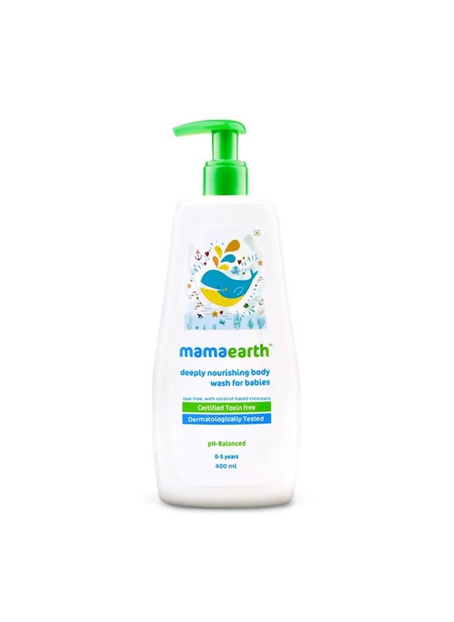 Mamaearth Deeply Nourishing Body Wash For Babies - 400Ml | Infused With Coconut Oil, Orange Essential Oil & Aloe Vera Extract | Deeply Nourishing, Tear-Free Cleanser  - Image 1