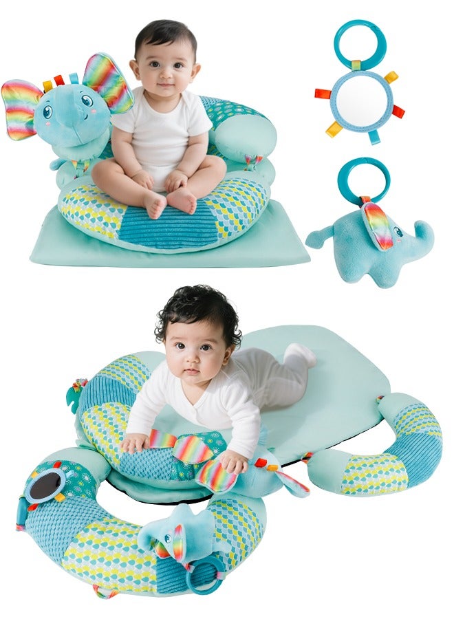 Baby Play Mat for Infants, Soft Foam Activity Gym with Detachable Tummy Time Pillow, Sit-Me-Up Floor Seat for Newborns & Toddlers, Portable, Reversible, Blue - Image 1