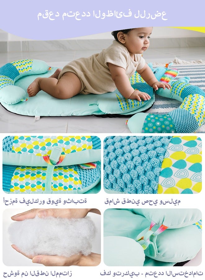 Baby Play Mat for Infants, Soft Foam Activity Gym with Detachable Tummy Time Pillow, Sit-Me-Up Floor Seat for Newborns & Toddlers, Portable, Reversible, Blue - Image 2