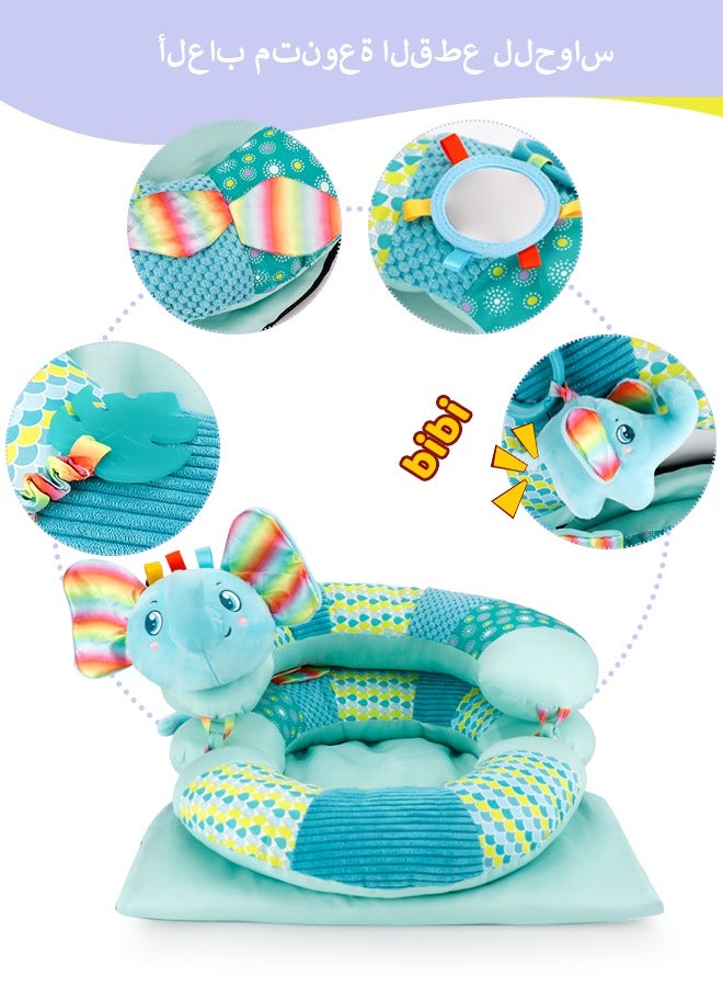 Baby Play Mat for Infants, Soft Foam Activity Gym with Detachable Tummy Time Pillow, Sit-Me-Up Floor Seat for Newborns & Toddlers, Portable, Reversible, Blue - Image 3