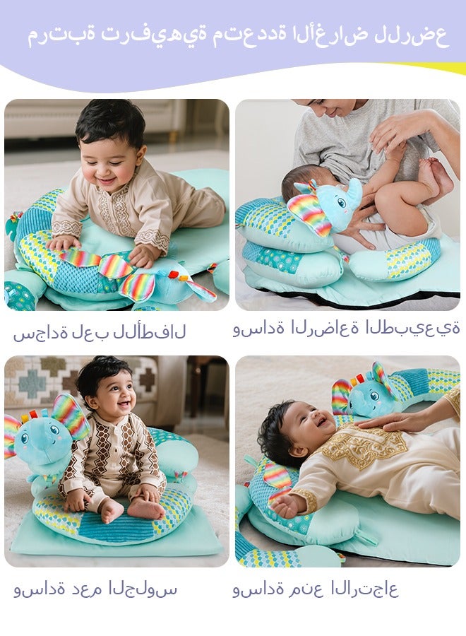 Baby Play Mat for Infants, Soft Foam Activity Gym with Detachable Tummy Time Pillow, Sit-Me-Up Floor Seat for Newborns & Toddlers, Portable, Reversible, Blue - Image 4