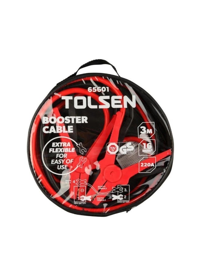 Tolsen Heavy Duty Booster Cable 220A - 3 Meter Jump Starter Cables for Car Battery - 16mm² Copper Wire with GS Approval - Emergency Automotive Recovery Kit - 65601 - Image 1