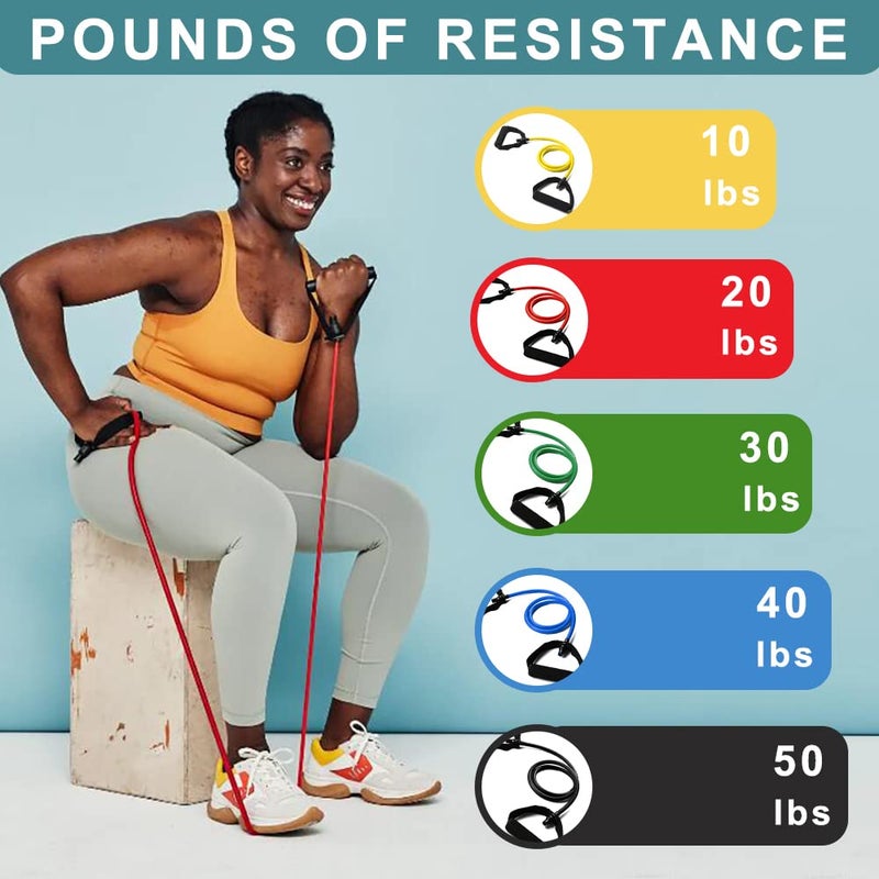zhiamz Resistance Bands with Handles Single Resistance Bands Exercise Bands with Handles for Resistance Training Physical Therapy Home Workouts Fitness Pilates Boxing Strength Training - Image 2
