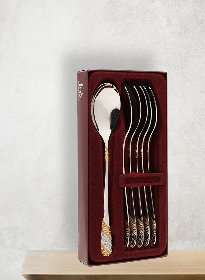 Fns Imperio 24 Karat Gold Plated Stainless Steel Soup Spoon, Set of 6 (6 Soup Spoon) - Image 2