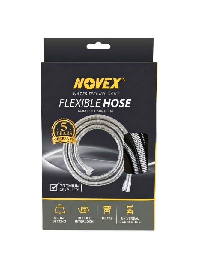NOVEX NFH-904-120CM FlexiFlow™ Stainless Steel Shower Hose 120CM – Double Interlock, Anti-Kink, Universal Fit, Leak-Proof Premium Bathroom Hose - Image 2