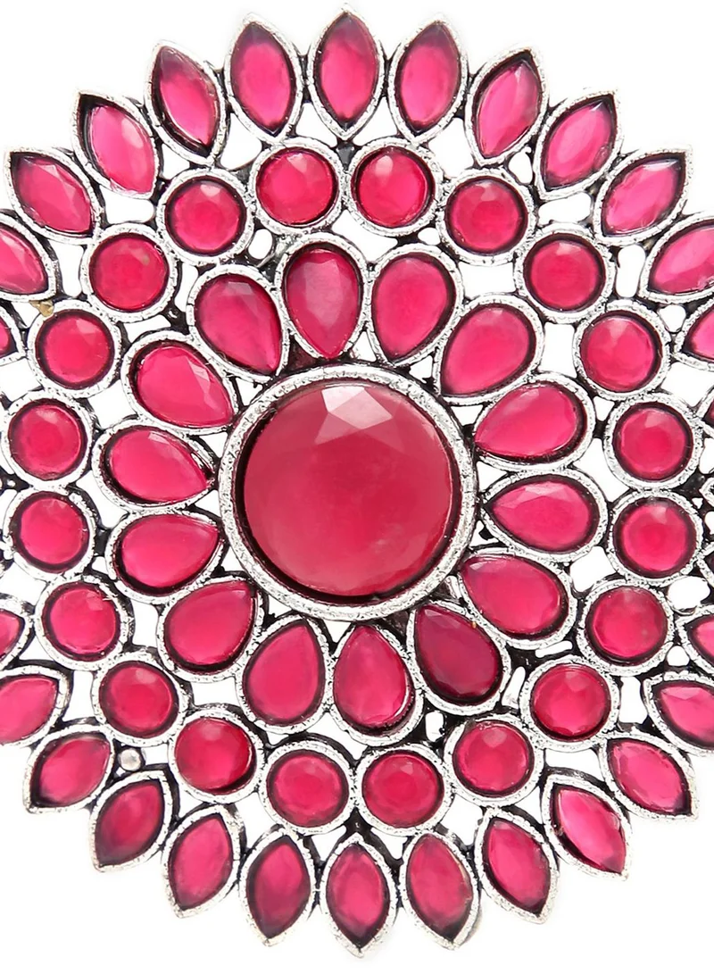 SOHI Pink Stone Studded Artificial Finger Ring Jewellery