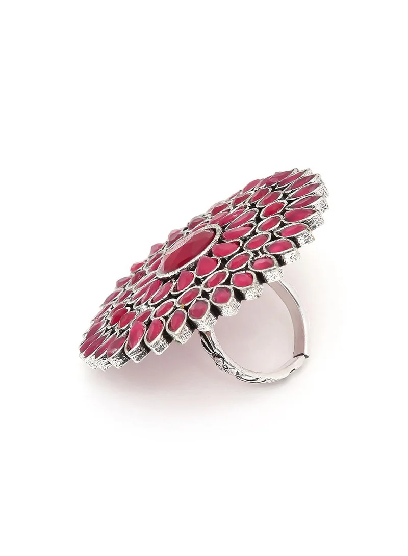 SOHI Pink Stone Studded Artificial Finger Ring Jewellery