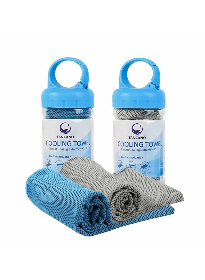 TANCANO Sports Towel for Instant Cooling Relief Microfiber Towels for Golf Workout Swimming Gym Yoga Travel Camping Fitness 40"x12" Sweat Towel (Blue+Gray) - Image 1