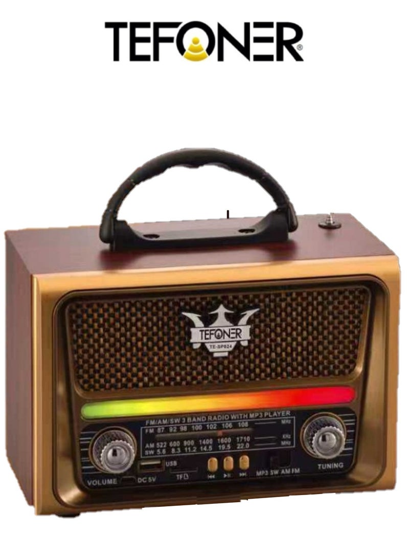 تيفونر راديو قديم TE-SP024. راديو صغير كهربائي FM/AM  محمول. راديو كهربائي بمنفذ فلاش و بطاقة ذاكرة. مكبر صوت بلوتوث بصوت قوي 5 واط.  بتصميم كلاسيكي. مضخم صوت ببطارية تدوم طول اليوم. سماعه سبيكر بتصال لا سلكي حتى ١٠ متر.راديو لاسلكي بازرار تحكم متعددة. مكبر صوت لاسلكي. - Image 1