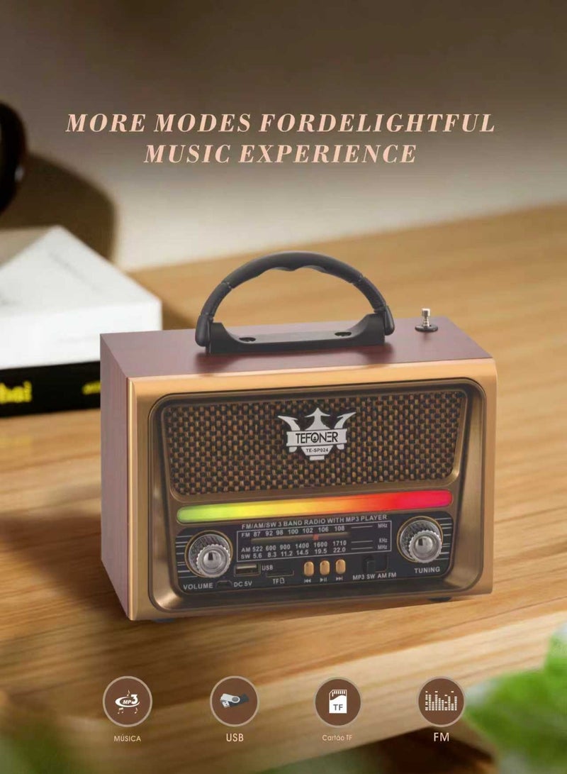 تيفونر راديو قديم TE-SP024. راديو صغير كهربائي FM/AM  محمول. راديو كهربائي بمنفذ فلاش و بطاقة ذاكرة. مكبر صوت بلوتوث بصوت قوي 5 واط.  بتصميم كلاسيكي. مضخم صوت ببطارية تدوم طول اليوم. سماعه سبيكر بتصال لا سلكي حتى ١٠ متر.راديو لاسلكي بازرار تحكم متعددة. مكبر صوت لاسلكي. - Image 4