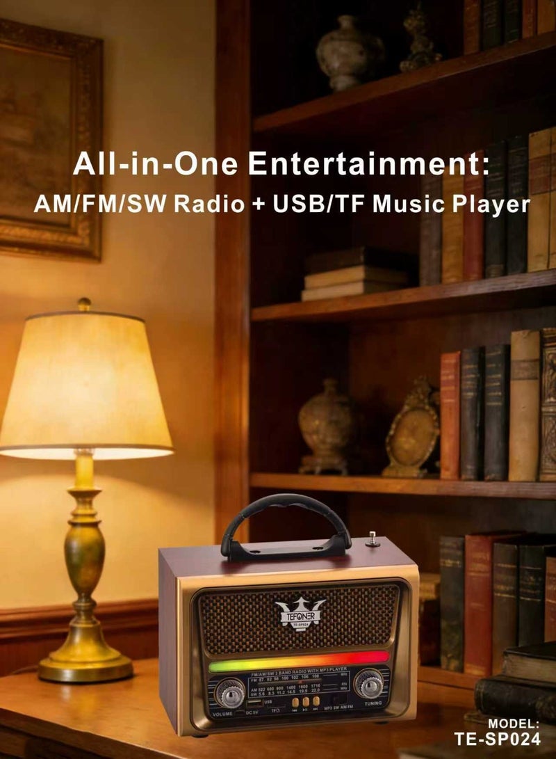 تيفونر راديو قديم TE-SP024. راديو صغير كهربائي FM/AM  محمول. راديو كهربائي بمنفذ فلاش و بطاقة ذاكرة. مكبر صوت بلوتوث بصوت قوي 5 واط.  بتصميم كلاسيكي. مضخم صوت ببطارية تدوم طول اليوم. سماعه سبيكر بتصال لا سلكي حتى ١٠ متر.راديو لاسلكي بازرار تحكم متعددة. مكبر صوت لاسلكي. - Image 5