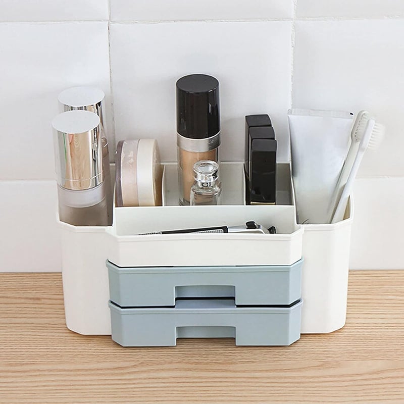 Ality Portable Hair Dresser Organizer - Large Capacity Makeup Organizer with Drawers, Plastic Bathroom Storage Box for Brushes, Lipsticks, and Cosmetics (2 Layer,Ivory) - Image 3