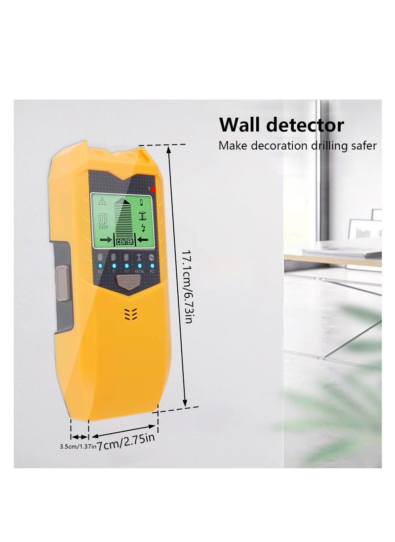 Stud Finder Sensor, 5 in 1 Battery Operated SH402 Wall Scanner Detector, Portable Electronic Detector with LED Display and Audio Alarm Handheld Stud Detector, for Wood AC Wire Metal (Yellow)