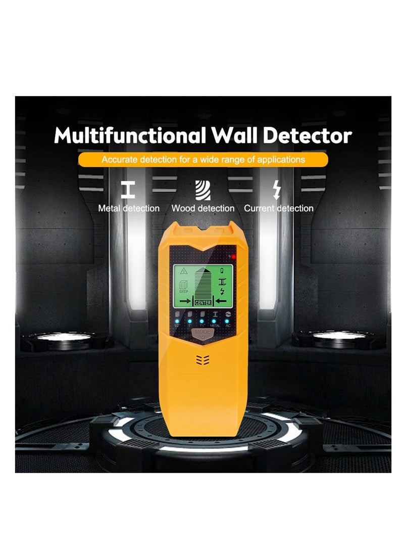 Stud Finder Sensor, 5 in 1 Battery Operated SH402 Wall Scanner Detector, Portable Electronic Detector with LED Display and Audio Alarm Handheld Stud Detector, for Wood AC Wire Metal (Yellow)