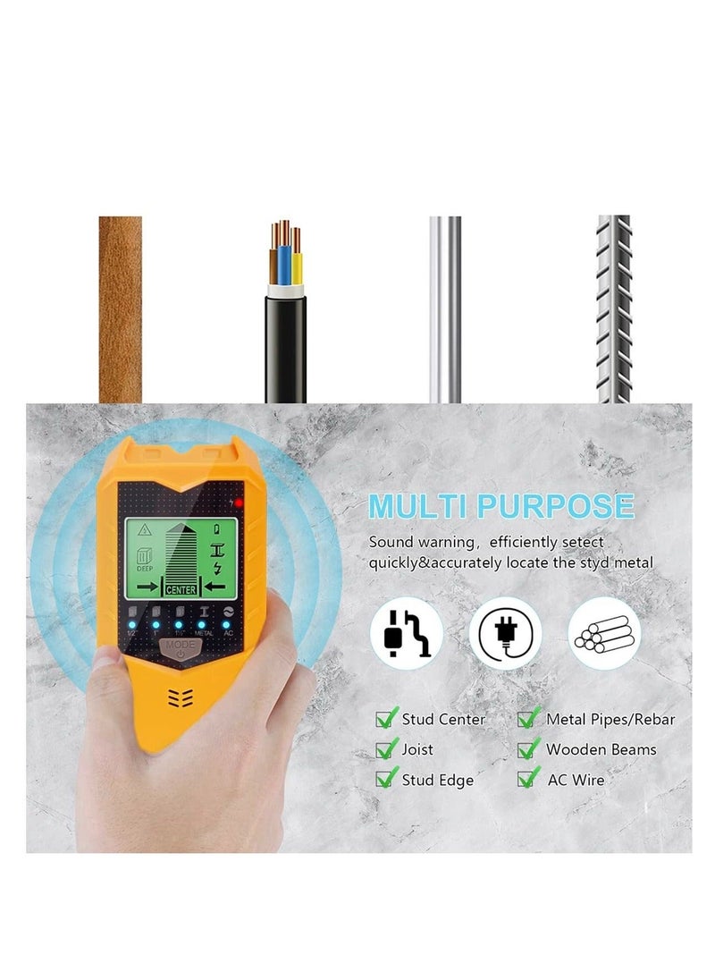 Stud Finder Sensor, 5 in 1 Battery Operated SH402 Wall Scanner Detector, Portable Electronic Detector with LED Display and Audio Alarm Handheld Stud Detector, for Wood AC Wire Metal (Yellow)
