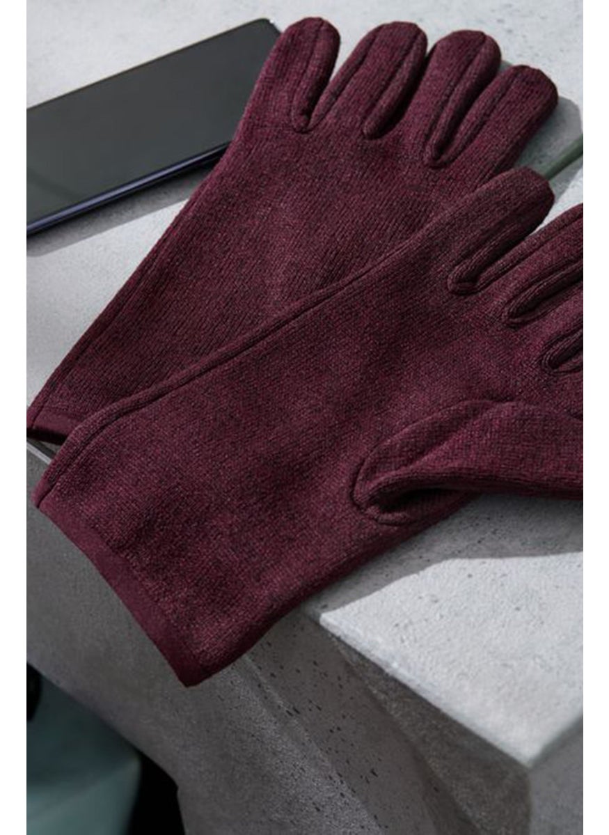 Tchibo Women Knitted Fleece Gloves, Maroon  - Image 1