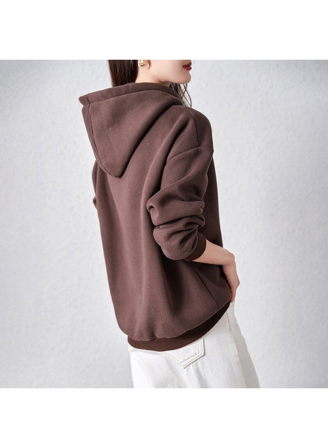 dme Demana Hooded Sweatshirt For Women, Loose-fitting, Thin Spring Style, Pee, Pullover, High-end Women's Clothing, Coffee Color, Size S - Image 3