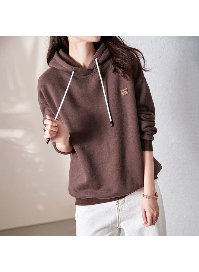 dme Demana Hooded Sweatshirt For Women, Loose-fitting, Thin Spring Style, Pee, Pullover, High-end Women's Clothing, Coffee Color, Size S - Image 2