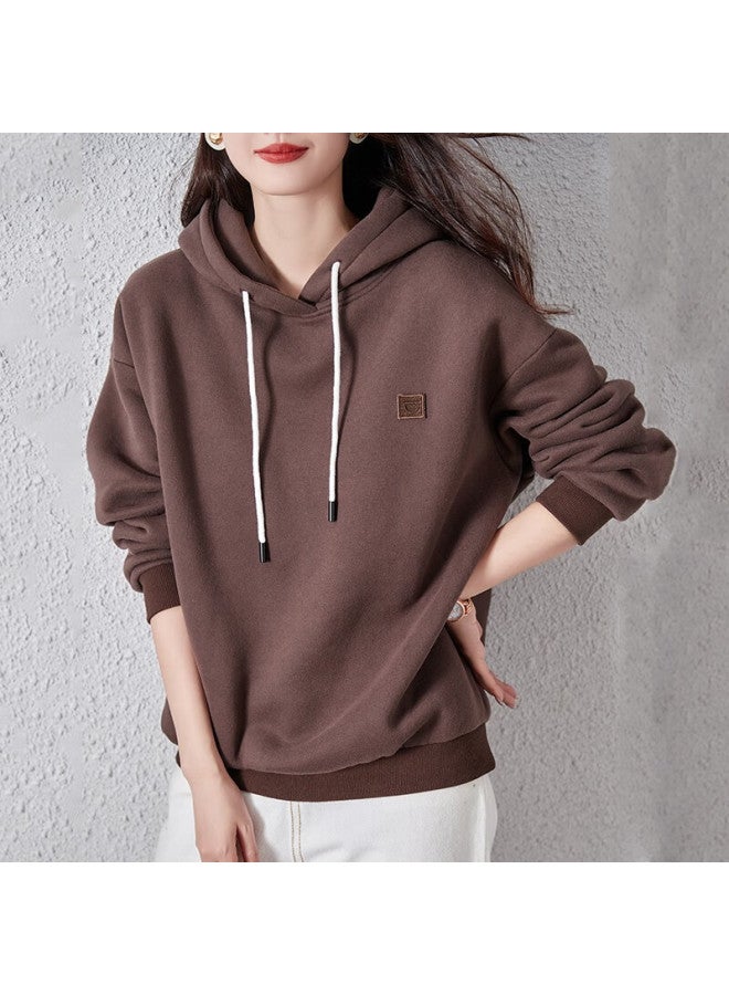 dme Demana Hooded Sweatshirt For Women, Loose-fitting, Thin Spring Style, Pee, Pullover, High-end Women's Clothing, Coffee Color, Size S - Image 1