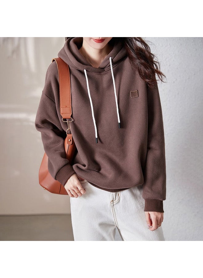 dme Demana Hooded Sweatshirt For Women, Loose-fitting, Thin Spring Style, Pee, Pullover, High-end Women's Clothing, Coffee Color, Size S - Image 4