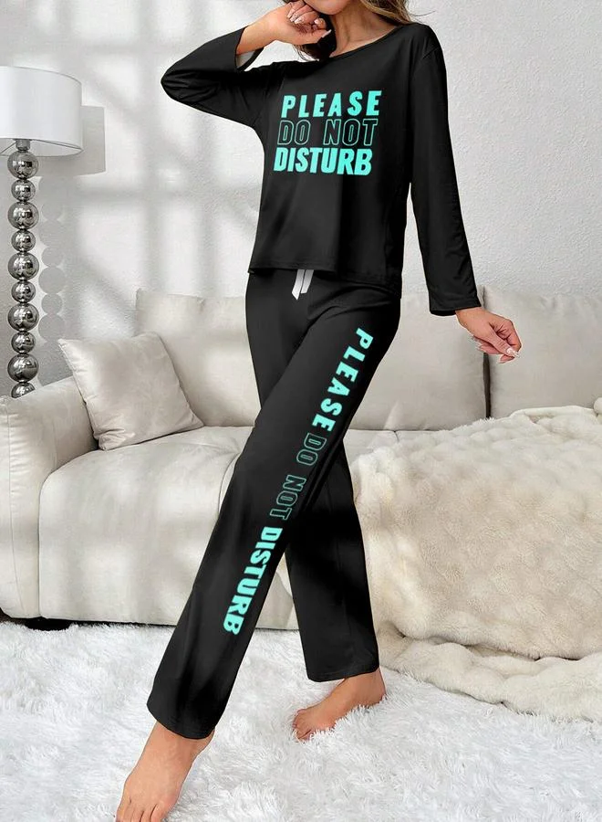 Take Two Take Two Slogan Print Long Sleeve T-Shirt and Pyjama Set