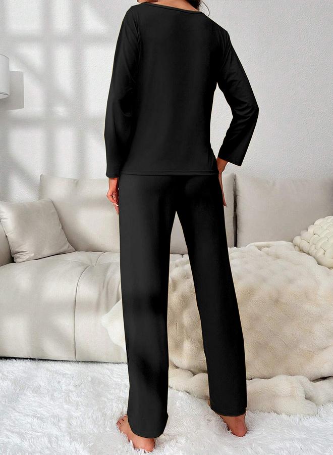 Take Two Slogan Print Long Sleeve T-Shirt and Pyjama Set - Image 2