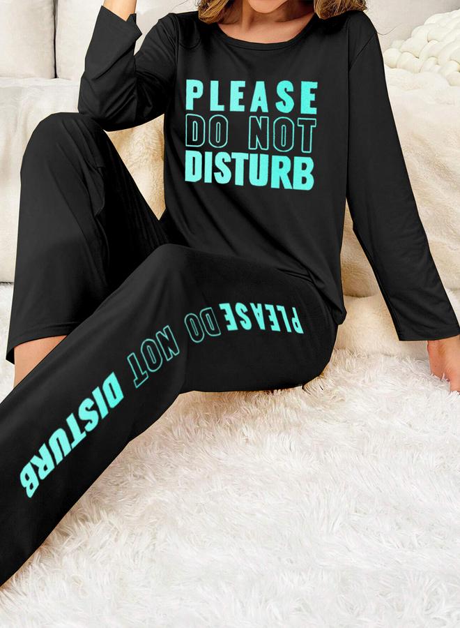 Take Two Slogan Print Long Sleeve T-Shirt and Pyjama Set - Image 3