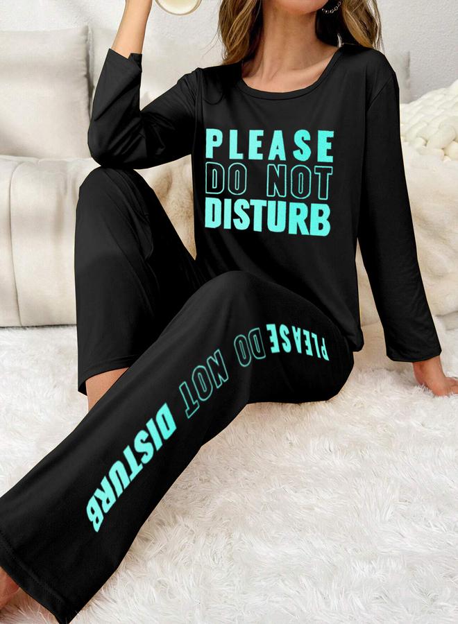 Take Two Slogan Print Long Sleeve T-Shirt and Pyjama Set - Image 4